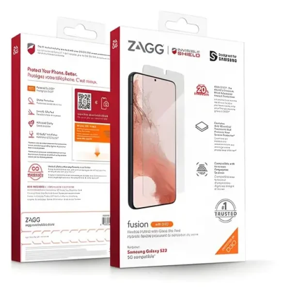 ZAGG InvisibleShield Fusion D3O / Hybridní sklo / Pro Samsung Galaxy S22 5G / Tlumení nárazů D3O / Antimikrobiální (200309359)