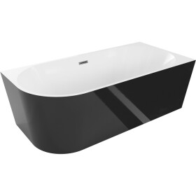 MEXEN/S - Mia volně stojící rohová vana pravá 160 x 80, bílá/černá, sifon a přepad grafit metal 52691608075P-95