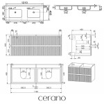 CERANO - Koupelnová skříňka Carole - bílá matná rýhovaná + keramické dvojumyvadlo Novo - bílá lesklá - 121x49,5x46,5 CER-720317