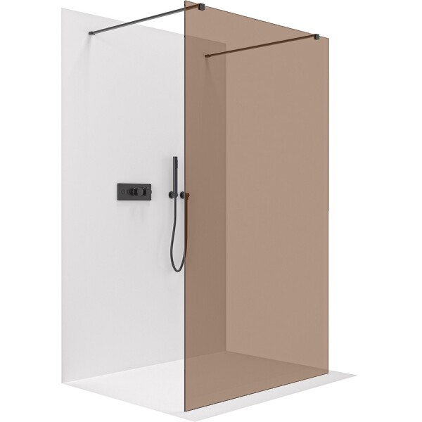 CERANO Sprchová zástěna Walk-in Onyx Duo L/P - 8 mm - hranatá vzpěra - černá matná, bronzové sklo - 80x200 cm
