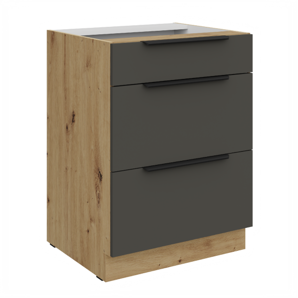 Spodní skříňka Aria 60 D 3S BB - Premium Box Barva korpusu: Dub artisan, Barva dvířek: GR - Graphite AFM