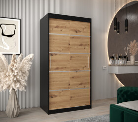 Šatní skříň Abi V1 Barva korpusu: Černá, Rozměry: 100 cm, Dveře: Dub artisan