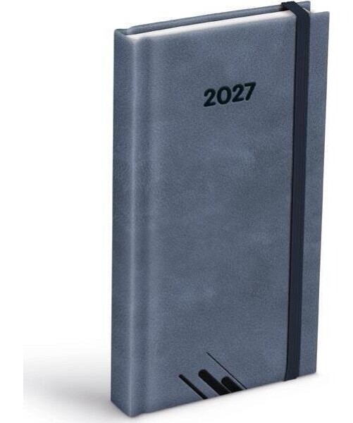 Diář 2027 D802 PU šedý s gumkou 90x170mm