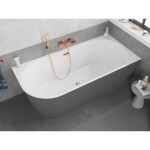 MEXEN/S - Silo volně stojící rohová vana pravá reliéf 150 x 75, bílá/šedá, sifon a přepad růžové zlato 52891507562P-60