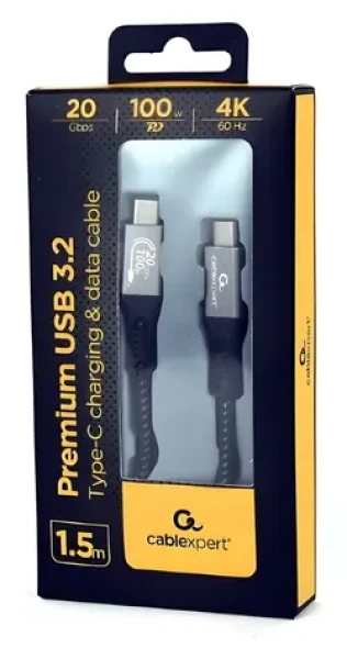 Gembird Premium USB-C / Datový kabel / USB-C - USB-C / USB 3.2 Gen 2x2 / 20 Gbit/s / 100W / 1,5 m (CCBP-USB3-CMCM100-1.5M)