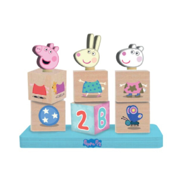 Dřevěné kostky Prasátko Peppa s figurkou