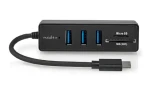 Nedis USB-C hub 5 portů černá / USB hub / 3x USB-A + SD/microSD čtečka / USB 3.2 Gen 1 / 5 Gbps (CCGB64250BK01)