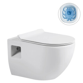 CERANO - WC závěsné Dure, Rimless - bezokrajové splachování + Slim/SoftClose sedátko - bílá lesklá - 51x35 CER-650938