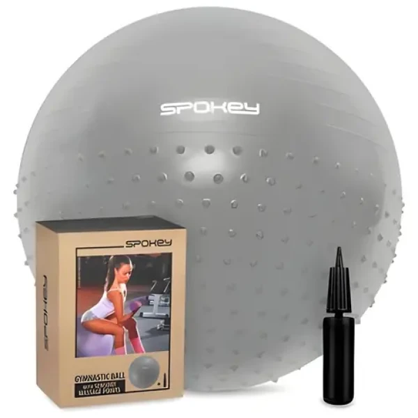 Spokey HALF FIT šedý / Gymnastický míč / 2v1 masážní / 75 cm / pumpička v balení (5902693298731)