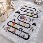 DumDekorace Šedý dětský koberec - safari výlet Šířka: 120 cm | Délka: 180 cm