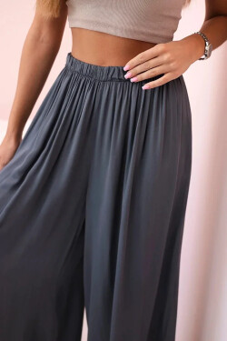 Široké dámské kalhoty z viskózy s elastickým pasem grafitové UNI