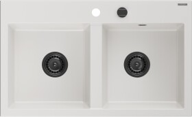 MEXEN/S - Hektor granitový dřez 2-bowl 800 x 480 mm, bílá, černý sifon 6521802000-20-B