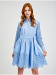 Orsay Modré dámské děrované košilové šaty se zavazováním dámské