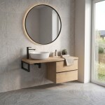 CERANO - Koupelnová skříňka Velora - dub medový, úchytka černá + deska pod umyvadlo Navira Pro - 36 mm + konzole černá - 160x56,6x46,5 CER-667973