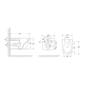 AQUALINE - DENICA závěsná WC mísa, Vortex Rimless, 36x52cm, bílá PS8512