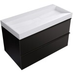 CERANO - Koupelnová skříňka Velora - černá matná, úchytka černá + umyvadlo z lit. mramoru Vita - bílá lesklá - 100x63x46,5 CER-8050BD84014