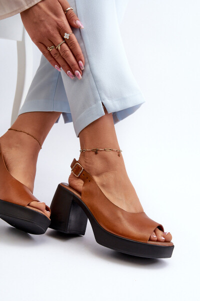 Zazoo 40376 Kožené Sandály Na Masivním Podpatku Hnědé 36