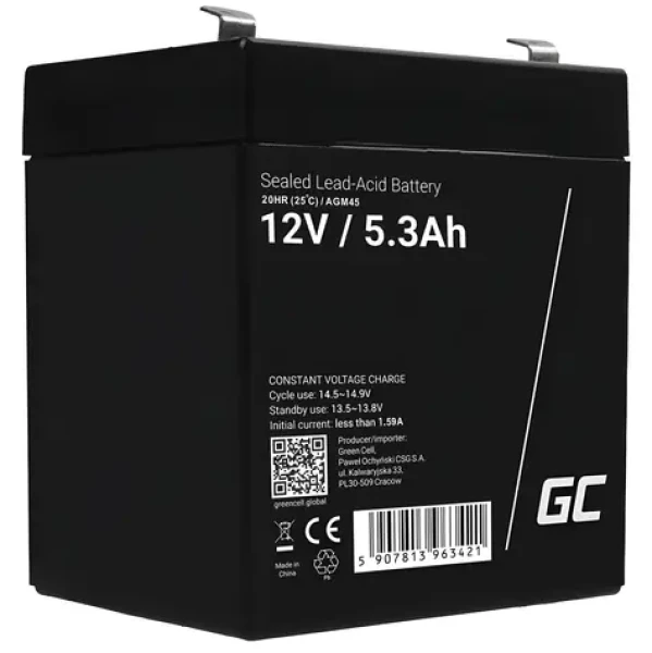 Green Cell AGM45 / Baterie pro UPS / VRLA AGM / 12V / 5,3Ah (AGM45)