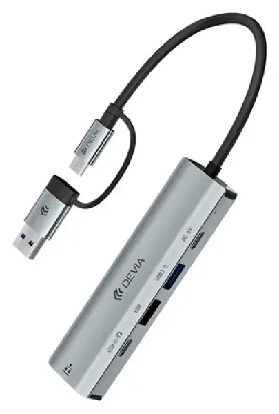 Devia USB-C Hub Pro EC701 tmavě šedá / USB hub / 5 v 1 (6942297129429)