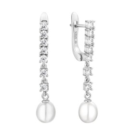 Stříbrné náušnice s bílou perlou Tania - stříbro 925/1000, Stříbrná Bílá