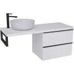 CERANO - Koupelnová skříňka Velora - bílá matná, úchytka černá + deska pod umyvadlo Navira Pro - 36 mm + konzole černá - 160x56,6x46,5 CER-667940