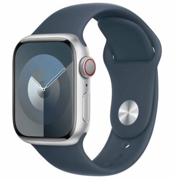 Apple Watch Series 9 GPS+Cellular 41mm Stříbrné hliníkové tělo - bouřkově modrý sportovní řemínek S/M / 130-180 mm (MRHV3)