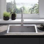 REA - Ocelový dřez Liam BRUSH NICKEL s kuchyňskou baterií KPL-96006