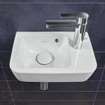 VILLEROY & BOCH - O.novo Umývátko Compact 360x250 mm, s přepadem, 1 otvor pro baterii vpravo, CeramicPlus, alpská bílá 434336R1