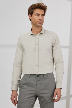 AC&Co Altınyıldız Classics Men's Beige Slim Fit Slim Fit Italian Collar Dobby Shirt
