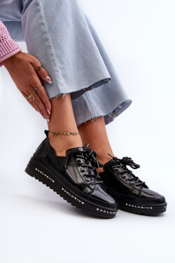 Šněrovací dámské polobotky na platformě z přírodní kůže S.Barski LR620 Černé 36