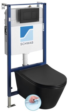SAPHO - Závěsné WC AVVA Rimless s podomítkovou nádržkou a tlačítkem Schwab, černá mat 100314-110-SET5