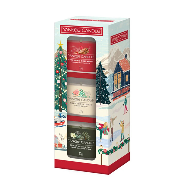 YC dárková sada 3 skleněných votivních svíček Christmas Classics 2025