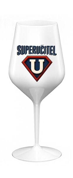 SUPERUČITEL (ZNAK) - bílá nerozbitná sklenice na víno 470 ml