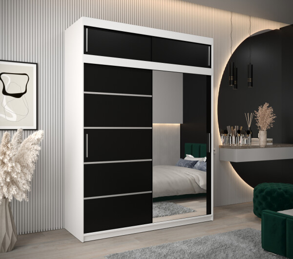 Šatní skříň Abi V2 s nástavcem Barva korpusu: Bílá, Rozměry: 180 cm, Dveře: Černá