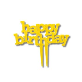 Dortisimo Plastový zápich do dortu Happy Birthday žlutý s hvězdičkami