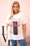 Dámská bavlněná halenka Plus Size s potiskem „Day Dream“ bílá + tmavě modrá UNI
