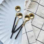 House Doctor Lžička Antique Brass – set 4 ks, černá barva, zlatá barva, kov