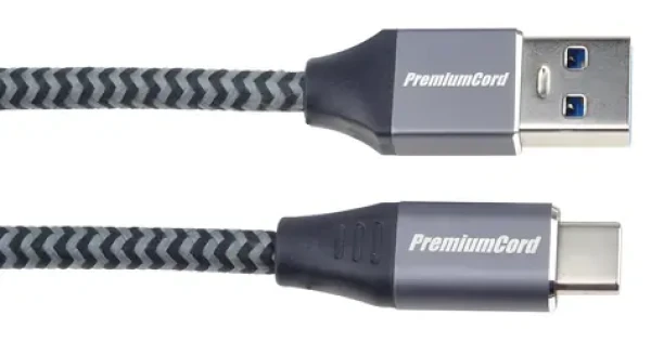 PremiumCord USB-C - USB 3.0 A / Datový kabel / USB 3.1 Gen 1, 5 Gbit/s / 3A / 0,5 m / bavlněný oplet (ku31cs05)