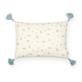 Cam Cam ApS Bavlněný polštářek Vintage Toys 30 × 40 cm, modrá barva, krémová barva, textil