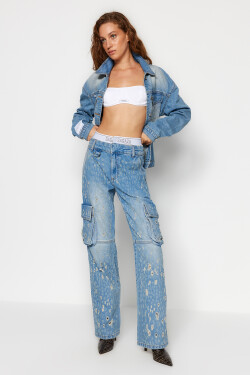 Trendyol Sagaza Studio Modrý elastický detail nošení džínů