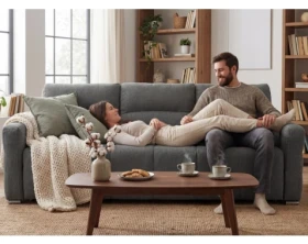 Rozkládací pohovka na trvalé spaní Ischia, středně šedá látka