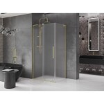 MEXEN/S - Velar L sprchový kout, posuvné dveře 120 x 70, dekor, zlato kartáčovaná 871-120-070-33-55