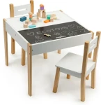 ECOTOYS Dětský dřevěný stůl s tabulí a dvěma židličkami (OT143)