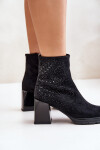 Zateplené dámské boty na podpatku se zdobením černé D&A MR880-130 37
