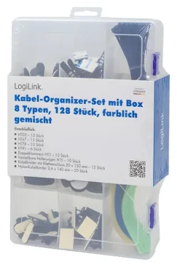 LogiLink Sada kabelových organizérů / Organizér kabelů / 8 druhů / 128 ks / UL94V-2 (KAB0084)