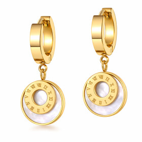 Náušnice Laetitia - chirurgická ocel, perleť, Zlatá