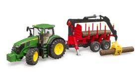 Bruder 03154 Traktor John Deere s lesnickým přívěsem a kládami