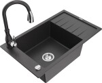 MEXEN/S - Elias Elias granitový dřez 1-miska s odkapávačem včetně baterie Savita, černá kropenatá 6511-76-672601-76