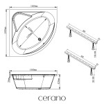 CERANO - Vana akrylátová Fiona - rohová - bílá - 140x140x42 - s čelním panelem a nožičkami CER-278674
