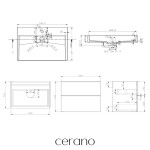 CERANO - Koupelnová skříňka Velora - bílá matná, úchytka černá + umyvadlo z lit. mramoru s otvorem Vita - bílá lesklá - 70x63x46,5 CER-8050BD83873